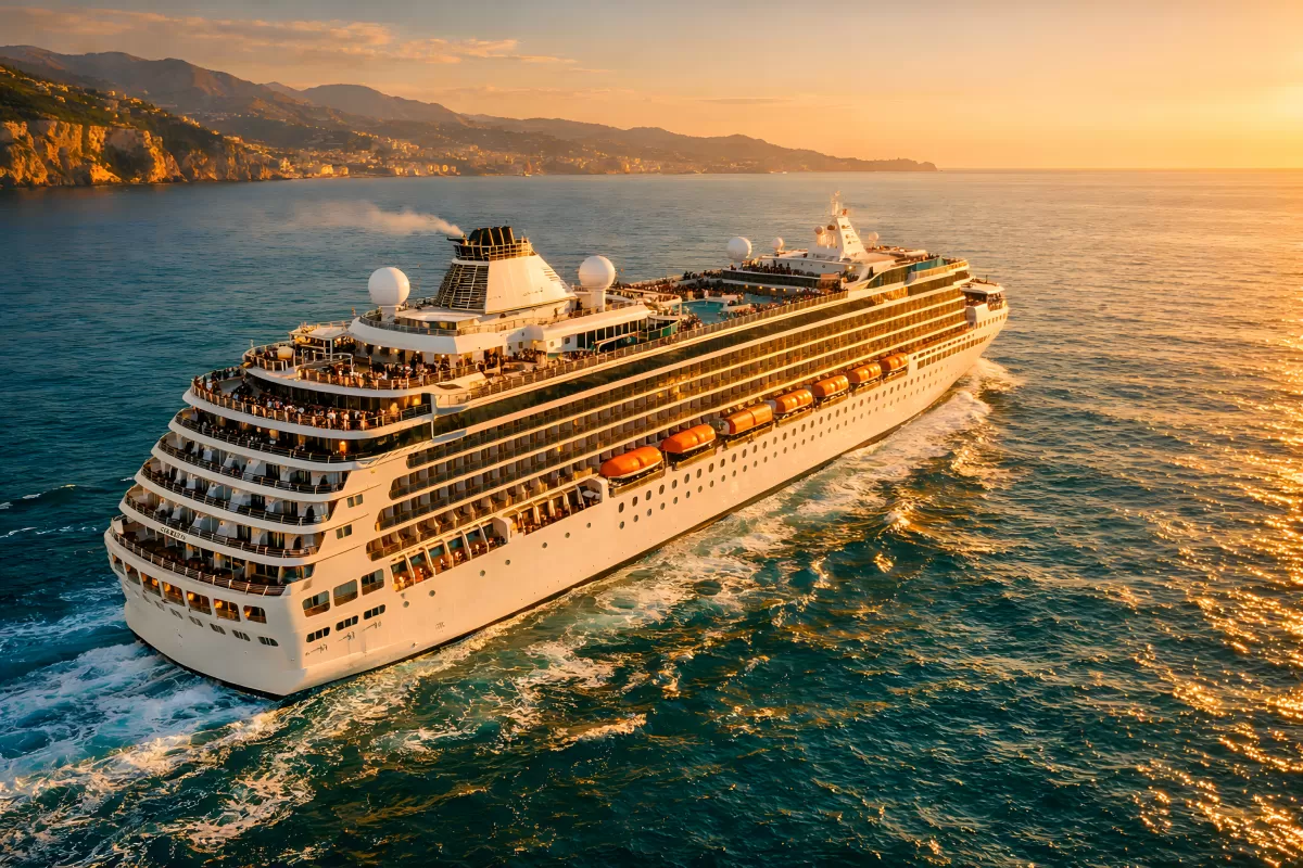 Luxuriöser Kreuzfahrtschiff im Sonnenuntergang