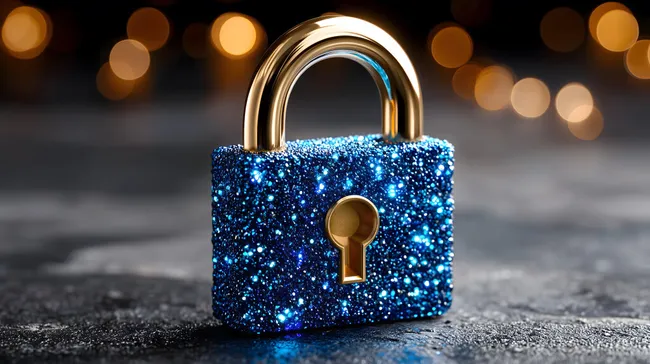 Luxuriöses, funkelnd-blaues Vorhängeschloss mit goldenem Bügel