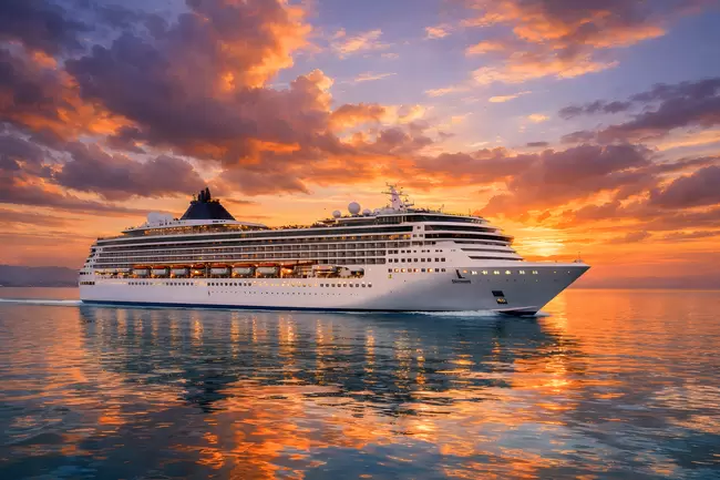 Luxuriöses Kreuzfahrtschiff bei atemberaubendem Sonnenuntergang