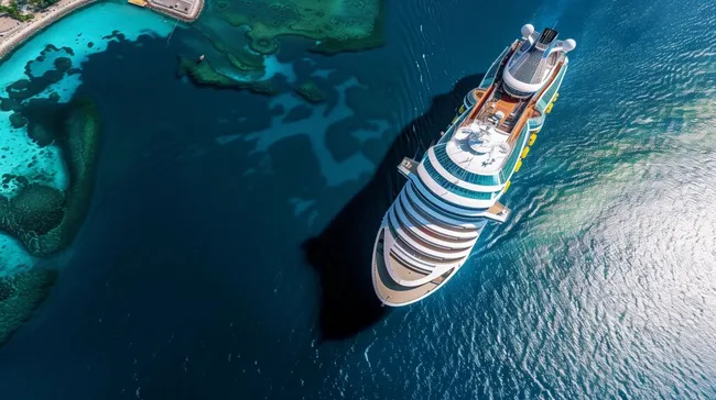 Luxuriöses Kreuzfahrtschiff in türkisfarbener Bucht