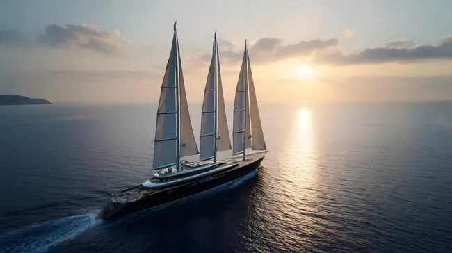 Luxussegelyacht bei Sonnenuntergang auf dem Meer