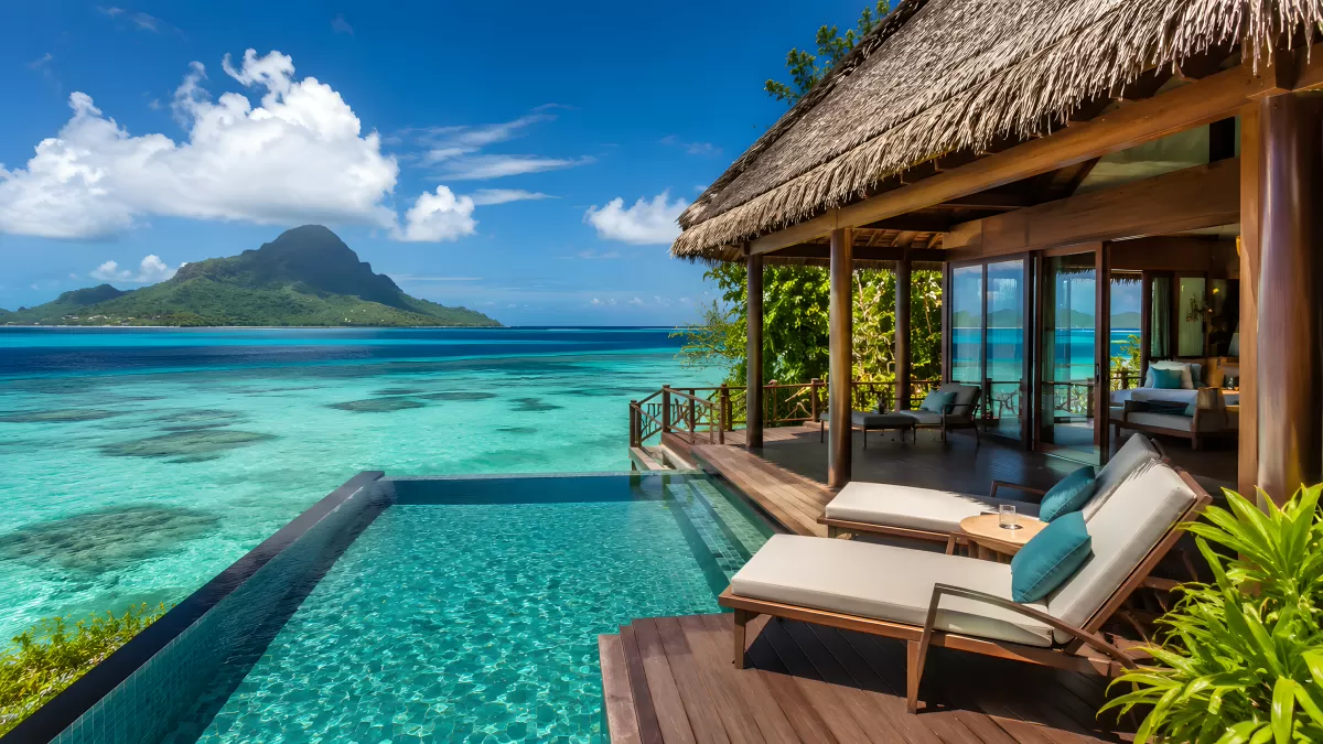 Luxusvilla mit Infinity-Pool und Blick auf Bora Bora
