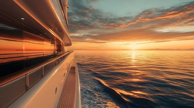 Luxusyacht bei atemberaubendem Sonnenuntergang am Meer