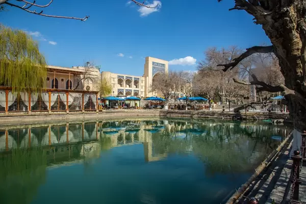 Lyab-i Hauz Ensemble. Also spelled Lyab-i Khauz, Lyabi Hauz, Lyabi Khauz. The most popular Bukhara tourist attraction