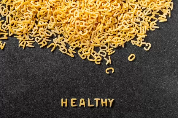 Macaroni letters and the inscription healthy