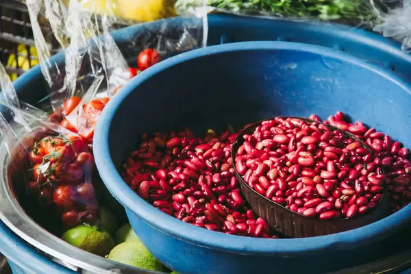 Macro of Red Beans and Tomatoes