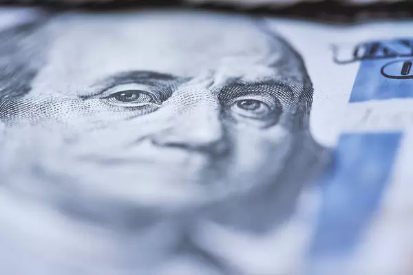 Macro shot of a 100 us dollar banknote