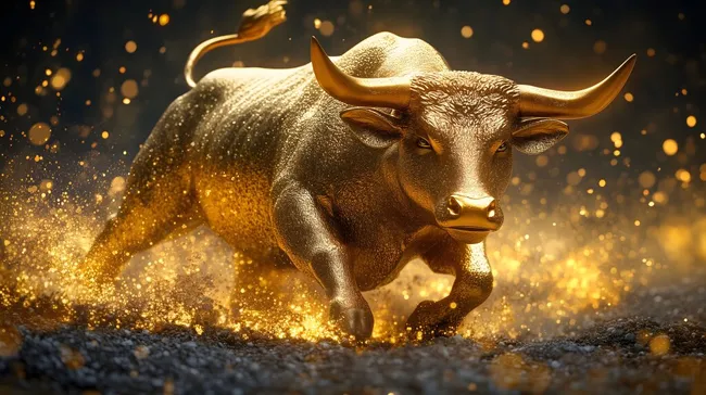 Mächtiger goldener Stier als Symbol für Finanzkraft