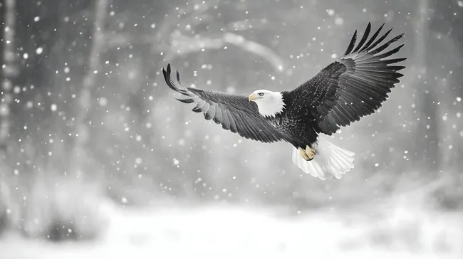 Mächtiger Seeadler in winterlicher Schneelandschaft