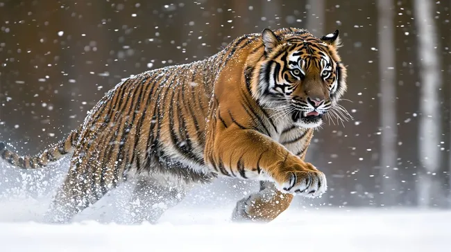 Mächtiger Tiger im Schnee auf der Jagd