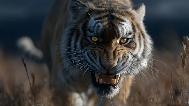 Mächtiger Tiger zieht bedrohlich die Zähne