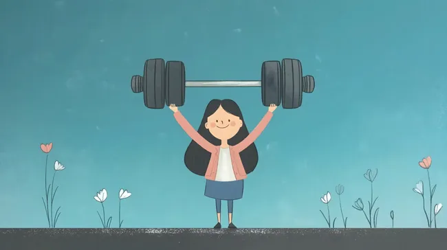 Mädchen hebt stolz Hantel als Symbol für Stärke