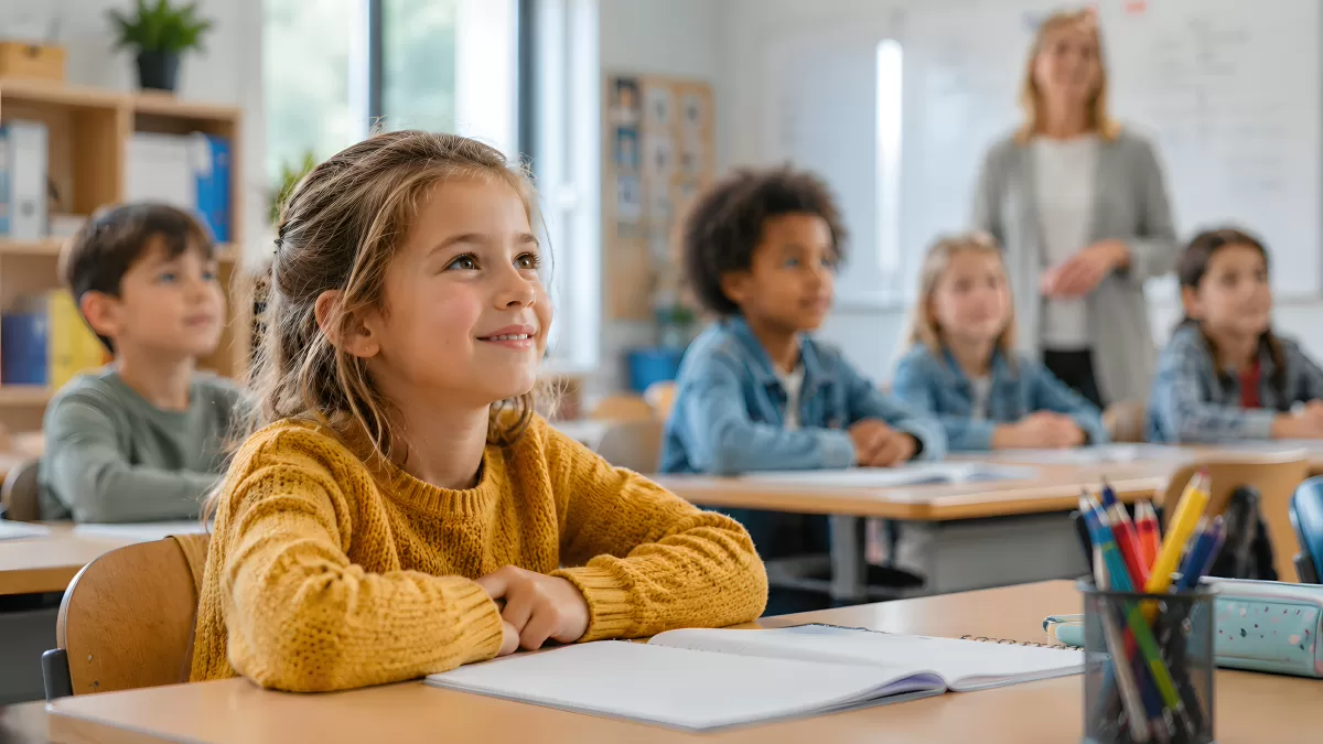 Mädchen hört aufmerksam im Grundschulunterricht zu
