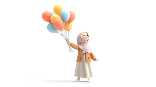 Mädchen mit bunten Luftballons und Kopftuch