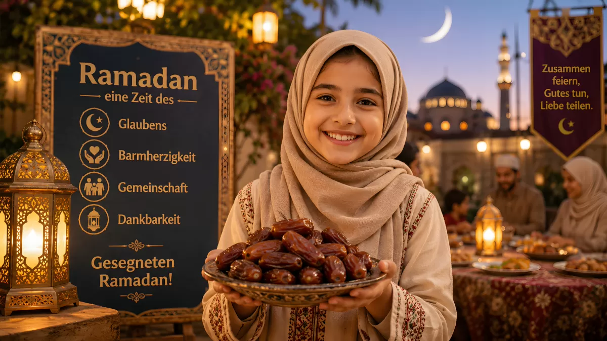 Mädchen mit Datteln feiert Ramadan im Freien
