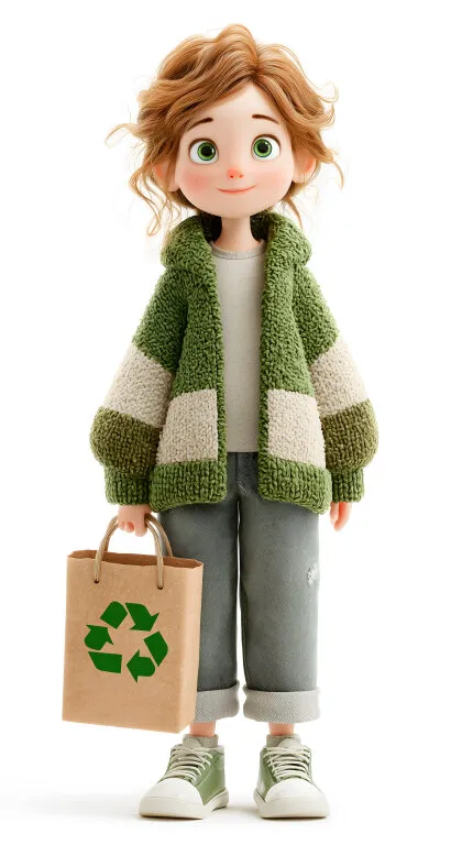 Mädchen mit Einkaufstasche und Recycling-Symbol