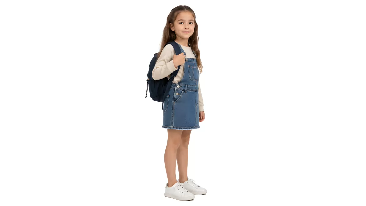 Mädchen mit Rucksack bereit für die Schule