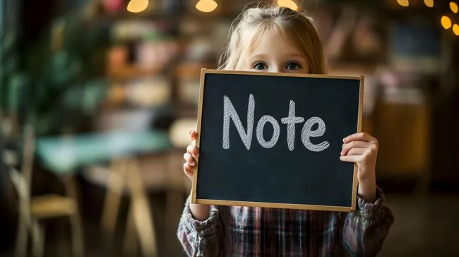 Mädchen mit Schulkreidetafel im Klassenzimmer