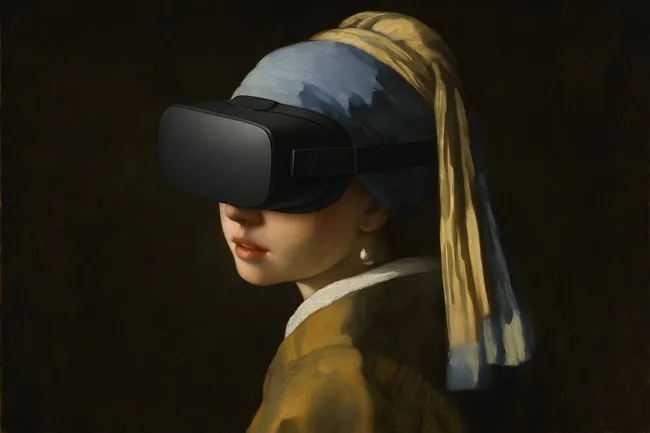 Mädchen mit VR-Brille: Moderne Interpretation des Gemäldes 'Mädchen mit Perlenohrring'