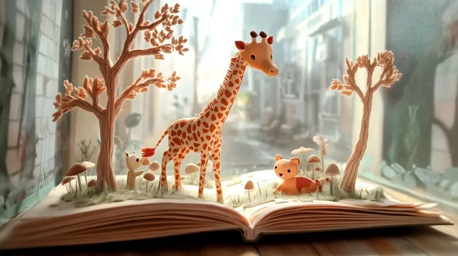 Märchenhafte Miniaturwelt mit Giraffe und Füchsen