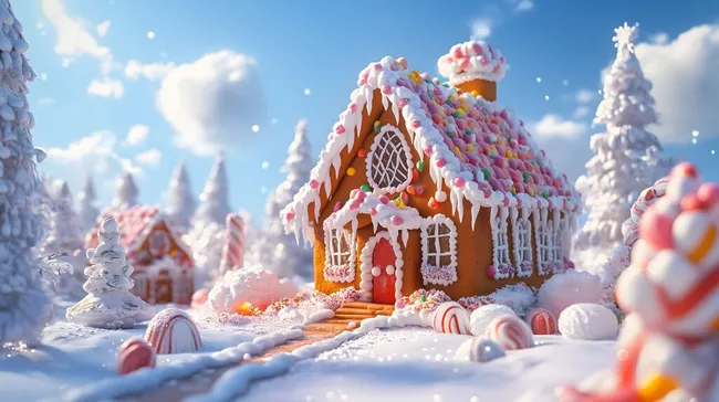 Märchenhaftes Lebkuchenhaus im Winterwunderland