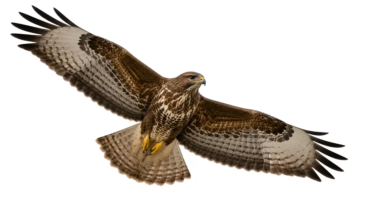 Mäusebussard im Flug mit ausgebreiteten Schwingen