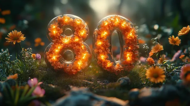 Magische Blumeninstallation mit Glaszahlen 80