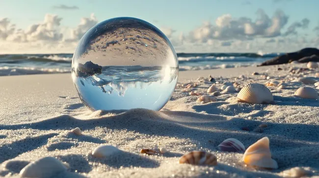 Magische Kristallkugel am einsamen Strand