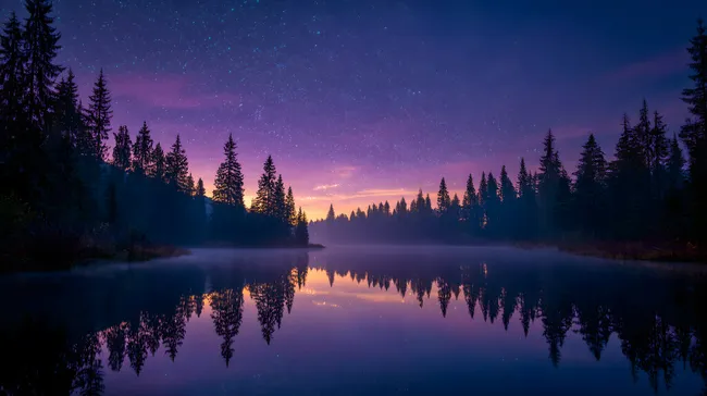 Magischer Sternenhimmel spiegelt sich in ruhigem See