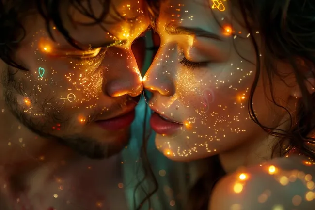 Magisches Liebesmoment mit glitzernden Lichtern