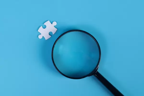Magnifying glass and puzzle piece