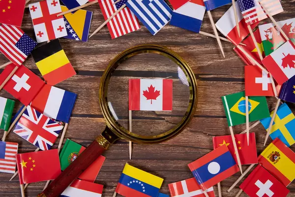 Magnifying glass on the flag of Canada