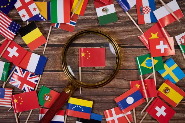 Magnifying glass on the flag of China