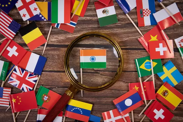 Magnifying glass on the flag of India