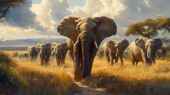 Majestätische Elefantenherde in der afrikanischen Savanne