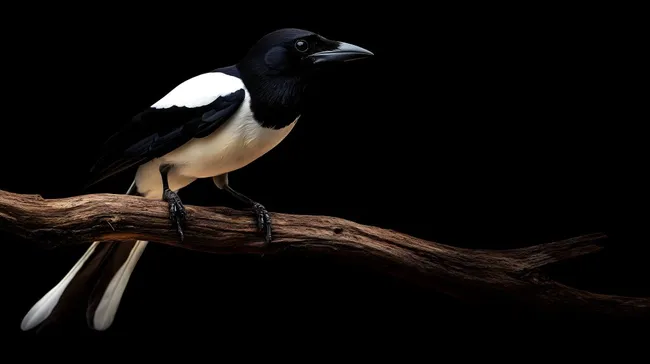 Majestätische Elster auf dunklem Ast