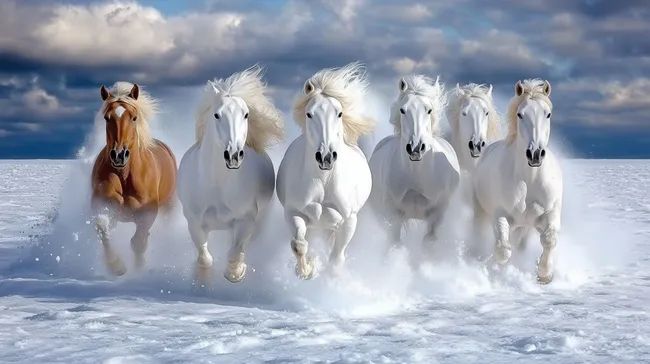 Majestätische Wildpferde in winterlicher Landschaft