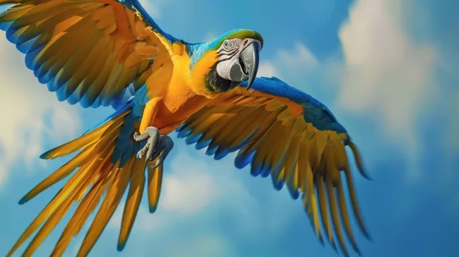 Majestätischer Blau-Gold-Ara im Flug