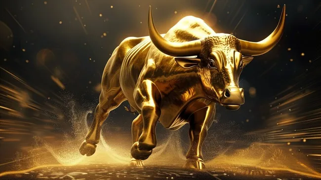 Majestätischer goldener Stier als Symbol für Stärke und Wachstum