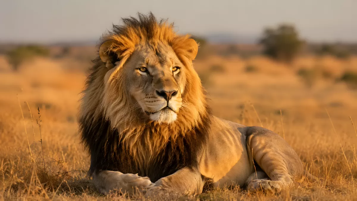 Majestätischer Löwe liegt in der afrikanischen Savanne