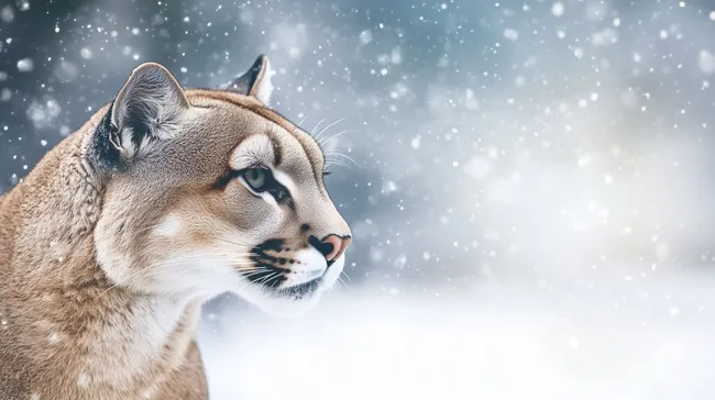 Majestätischer Puma im Schneesturm