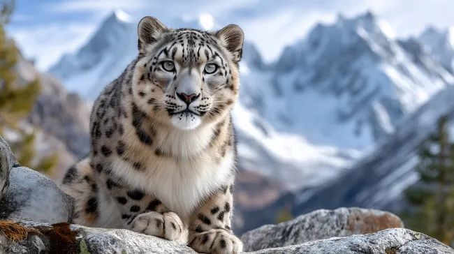 Majestätischer Schneeleopard in den Alpen