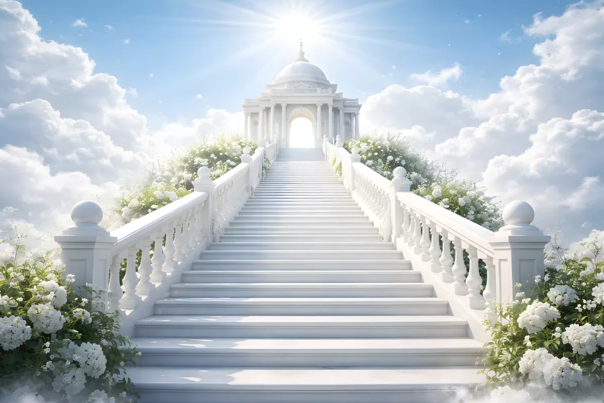 Majestätischer Tempel in einer himmlischen Landschaft