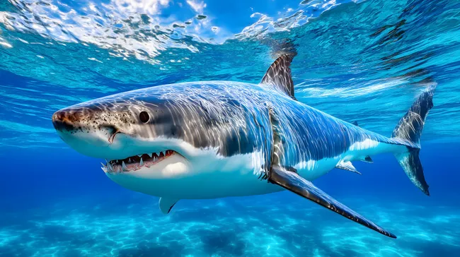 Majestätischer Weißer Hai im Ozean