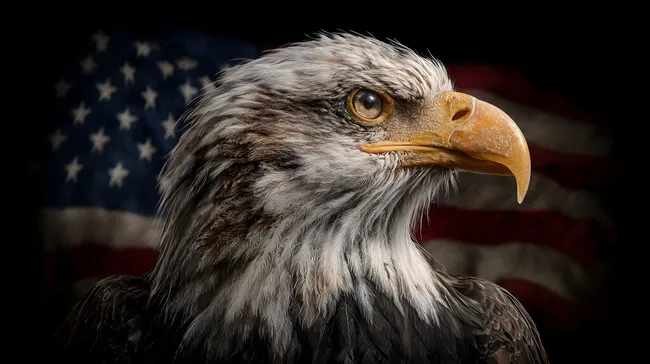 Majestätischer Weißkopfseeadler vor amerikanischer Flagge