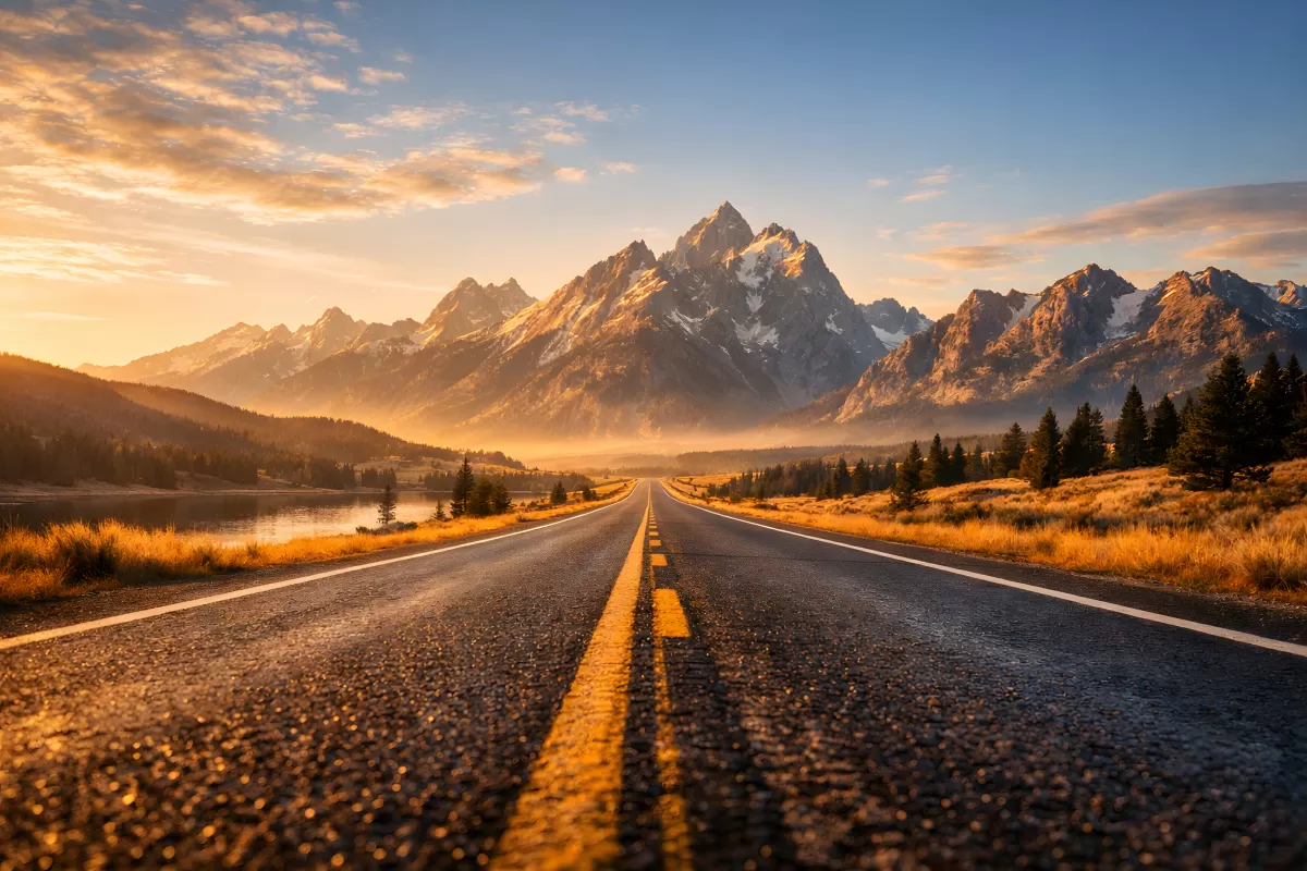 Majestätisches Bergpanorama bei Sonnenuntergang