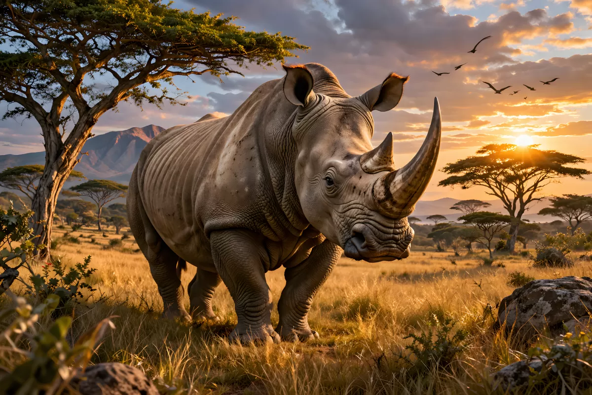 Majestätisches Nashorn in afrikanischer Wildnis