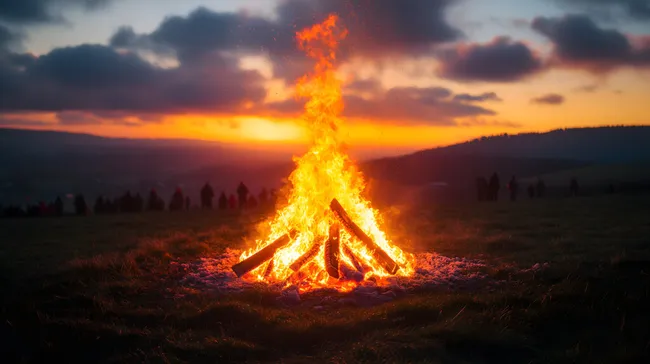 Majestätisches Osterfeuer bei Sonnenuntergang