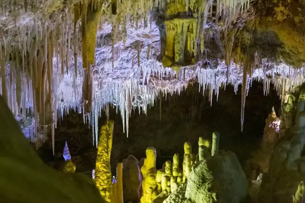 Majorca tourist attraction. Stalactites and stalagmites at a gallery in the Coves dels Hams main cave