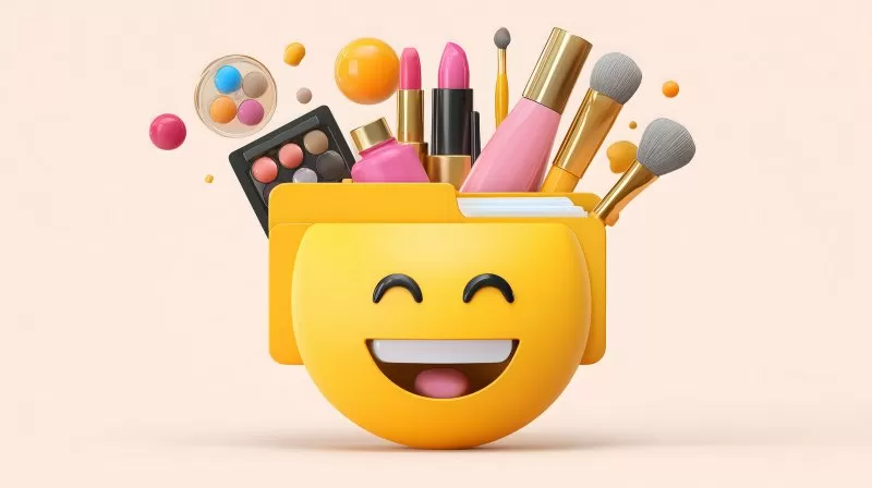 Make-up Sammlung in Emoji-Ordner mit Gesicht